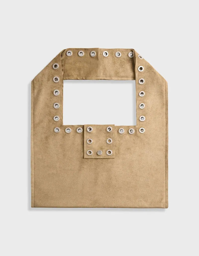 【Polysooem】EYELET SUEDE SHOULDER BAG [ YELLOW BROWN / PINK ]