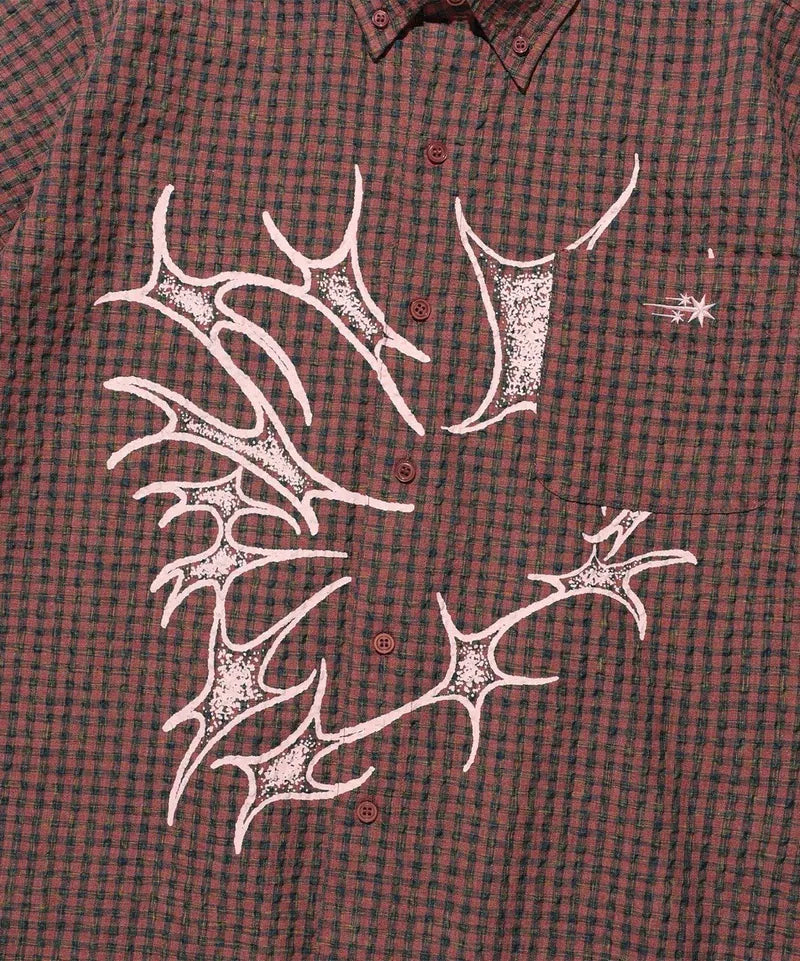 【niceghostclub】tornado star check big big half shirt [ grey / brown ]