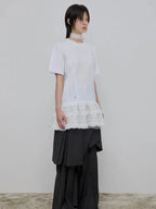 【Flare up】Layered Frill T-Shirt [White / Black]