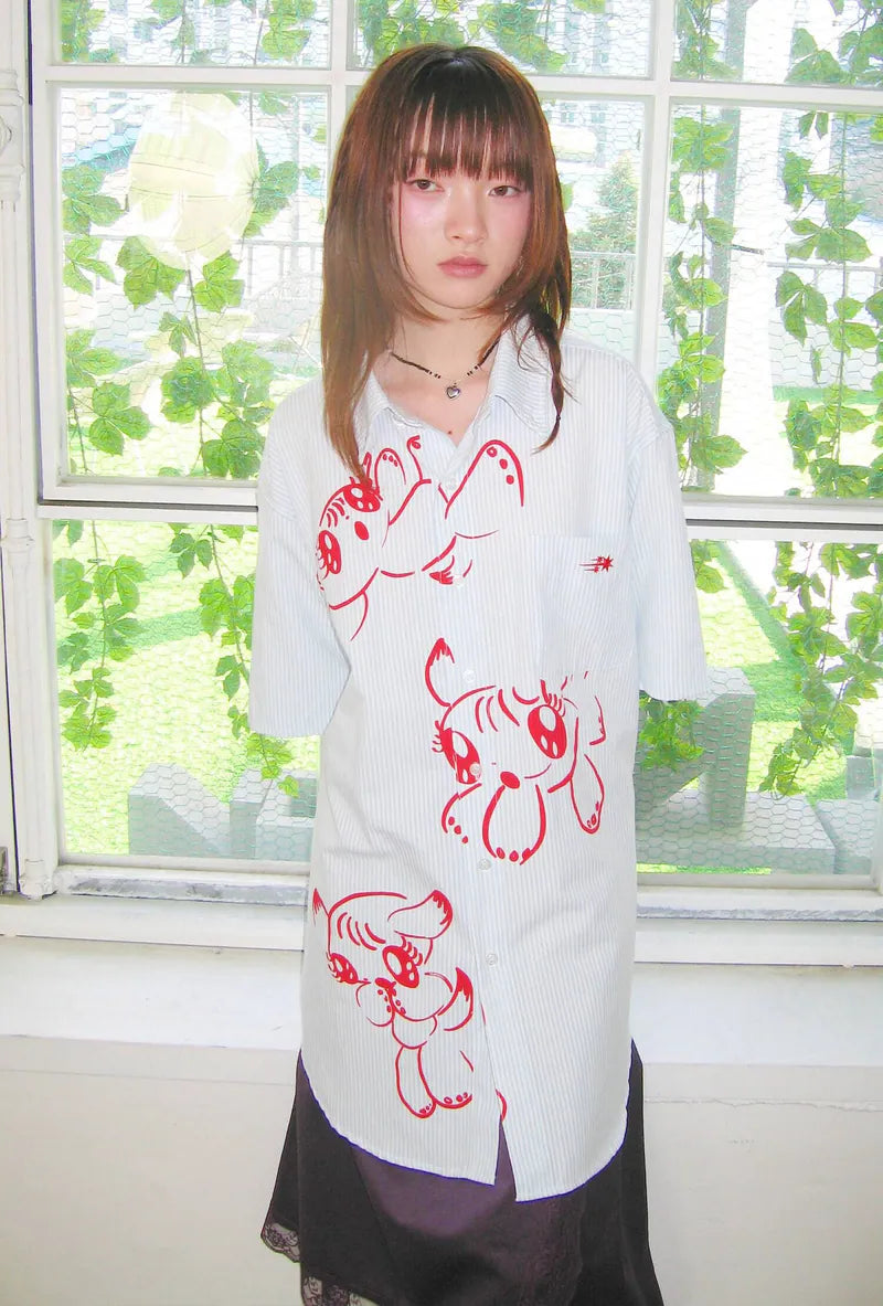 【niceghostclub】baby guardians stripe big big half shirt [ blue / gray ]