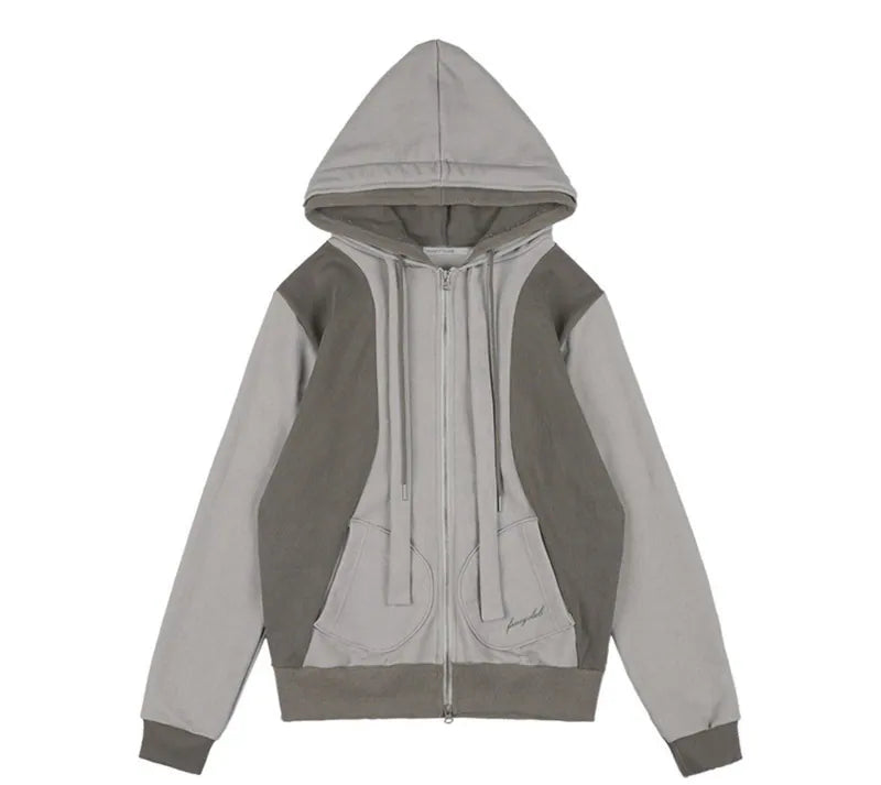 【Fancy Club】DYE-WASH LAYERED HOODED ZIP-UP [Charcoal / Brown]