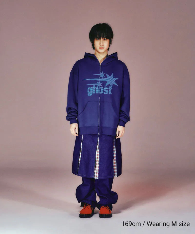 【niceghostclub】 ghost 3star hoodie zip up [charcoal / navy]