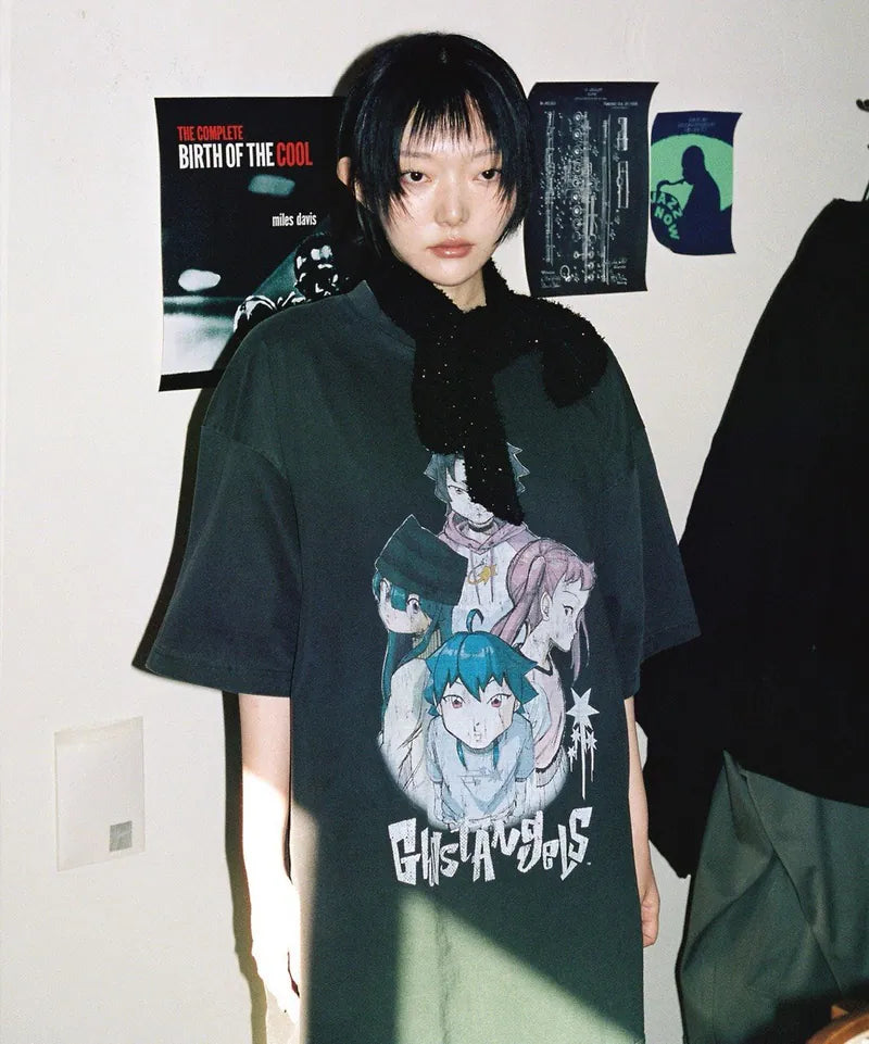 【niceghostclub】 ghost angels poster pigment big big tee [ charcoal ]