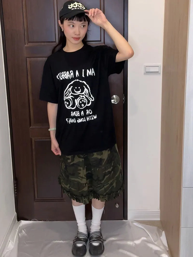 【niceghostclub】rabbit or bear tee [Black / White]