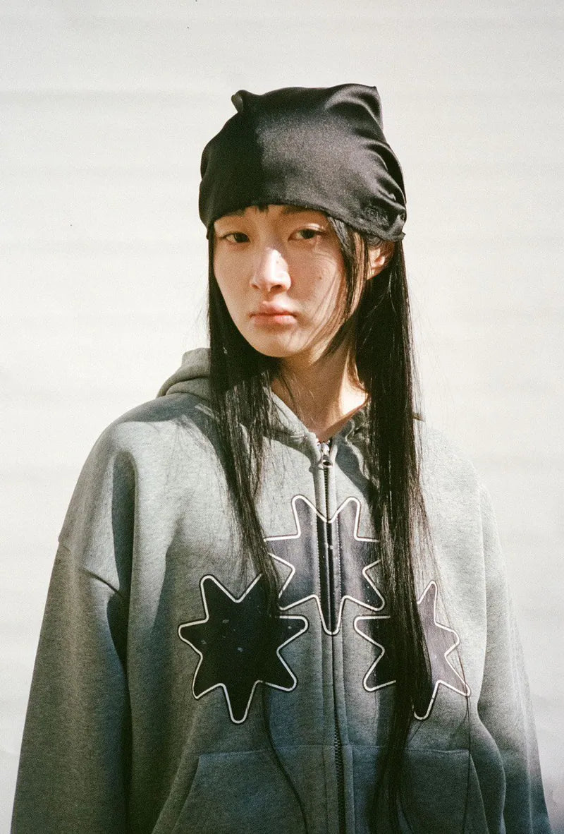 【niceghostclub】RELIGIOUS SYMBOLS HOODIE ZIP UP [ GREY ]