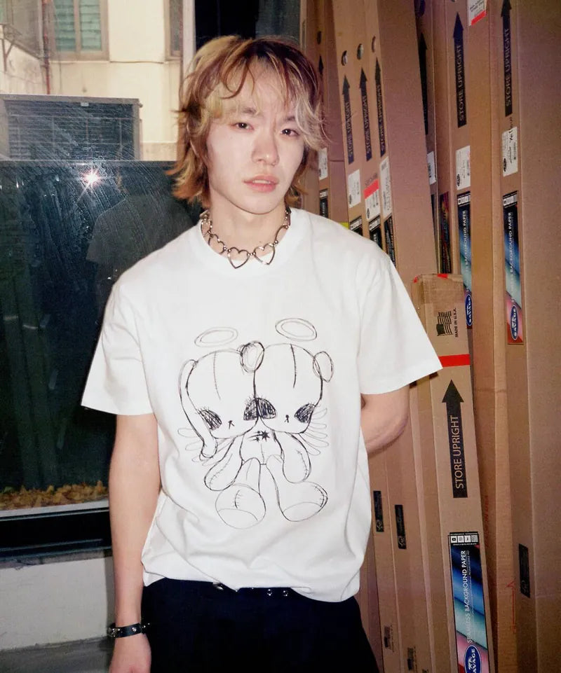 【niceghostclub】cotton doll angel tee [Black / White]