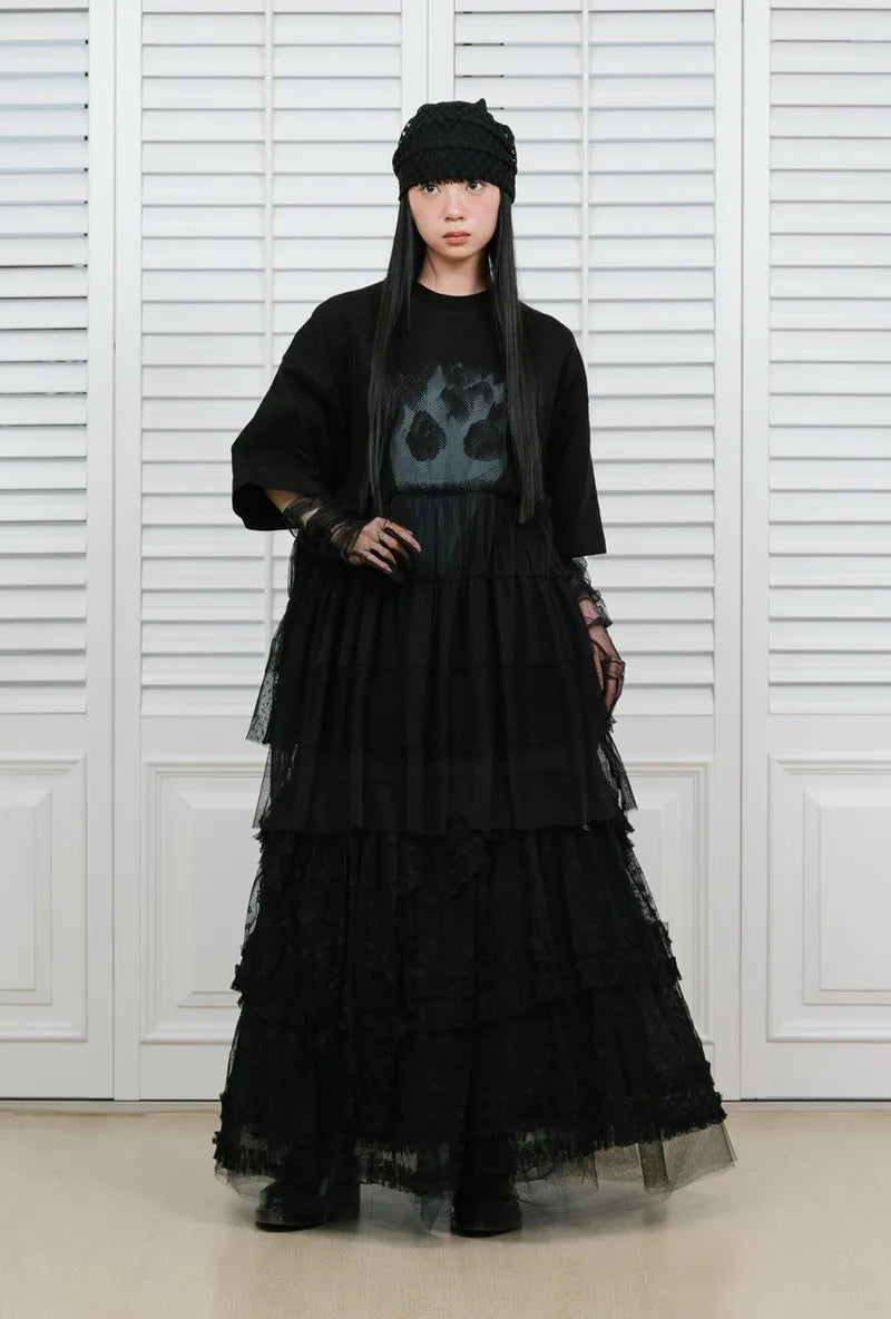 【niceghostclub】FFATS tulle dress big big tee [ black ]