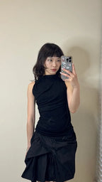 【Flare up】Draped Sleeveless Top [Black / White / Gray]