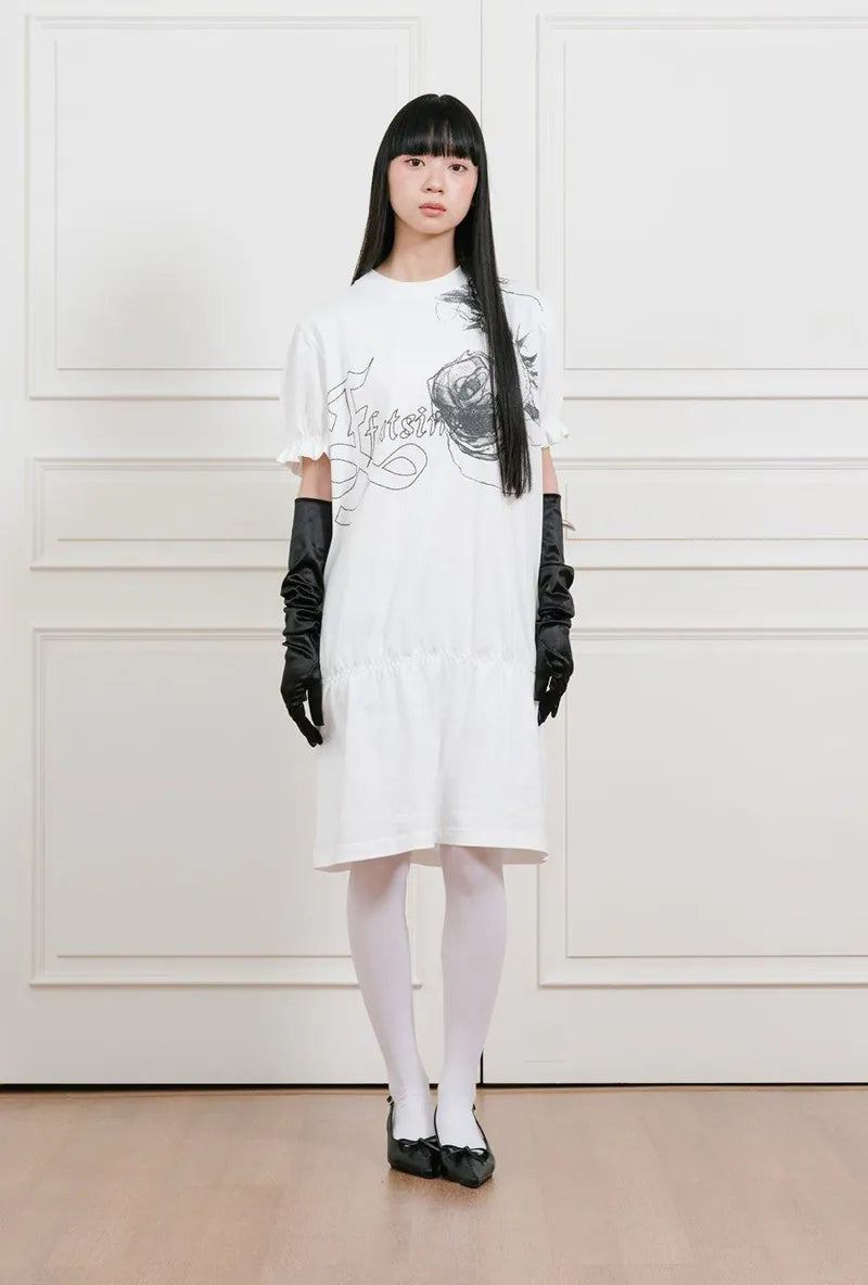 【niceghostclub】FFATS shirring puff midi dress big big tee [ white ]