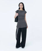 【Miseki seoul】Pleats button mini onepiece - BLACK / CHARCOAL