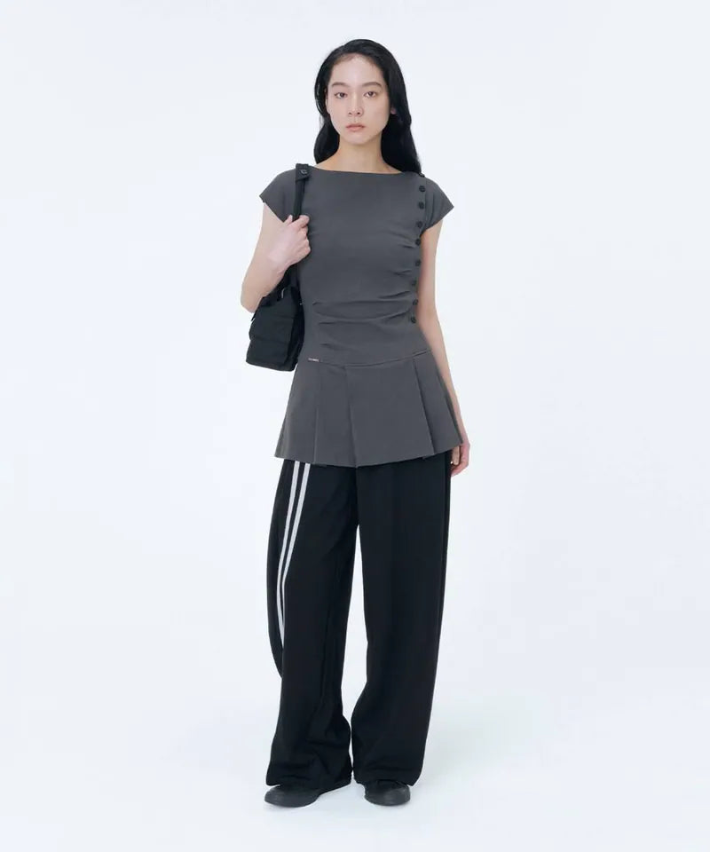 【Miseki seoul】Pleats button mini onepiece - BLACK / CHARCOAL