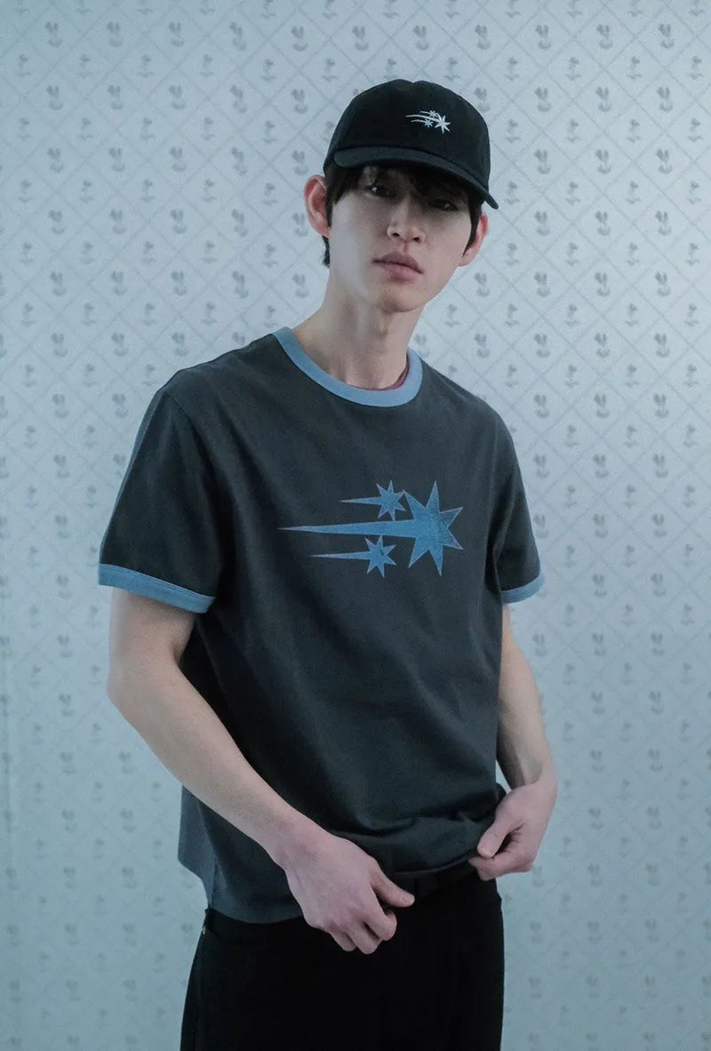 【niceghostclub】  vintage 3star basic ringer tee [ burgundy / charcoal ]