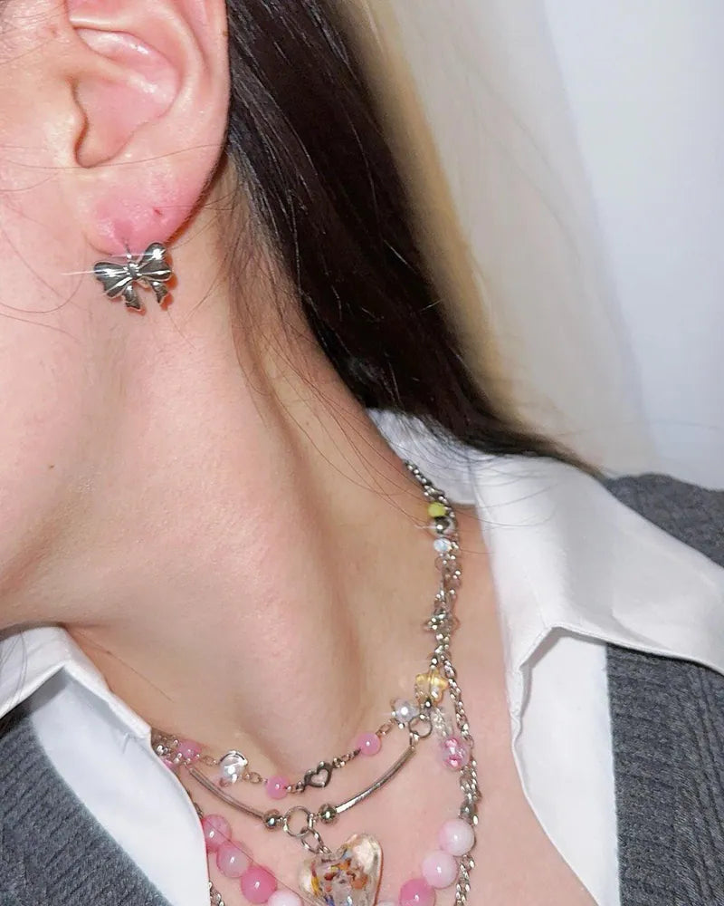 【3amgang】SILVER RIBBON ONE TOUCH EARRING