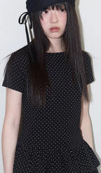 【Fancy Club】FRILL LAYERED DOT TEE [White / Black]
