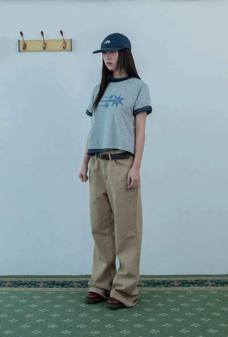 【niceghostclub】  check 3star basic ringer tee [ cream / yellow / charcoal / gray ]