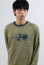 【niceghostclub】 STRIPE 3STAR TEE [ charcoal / green ]