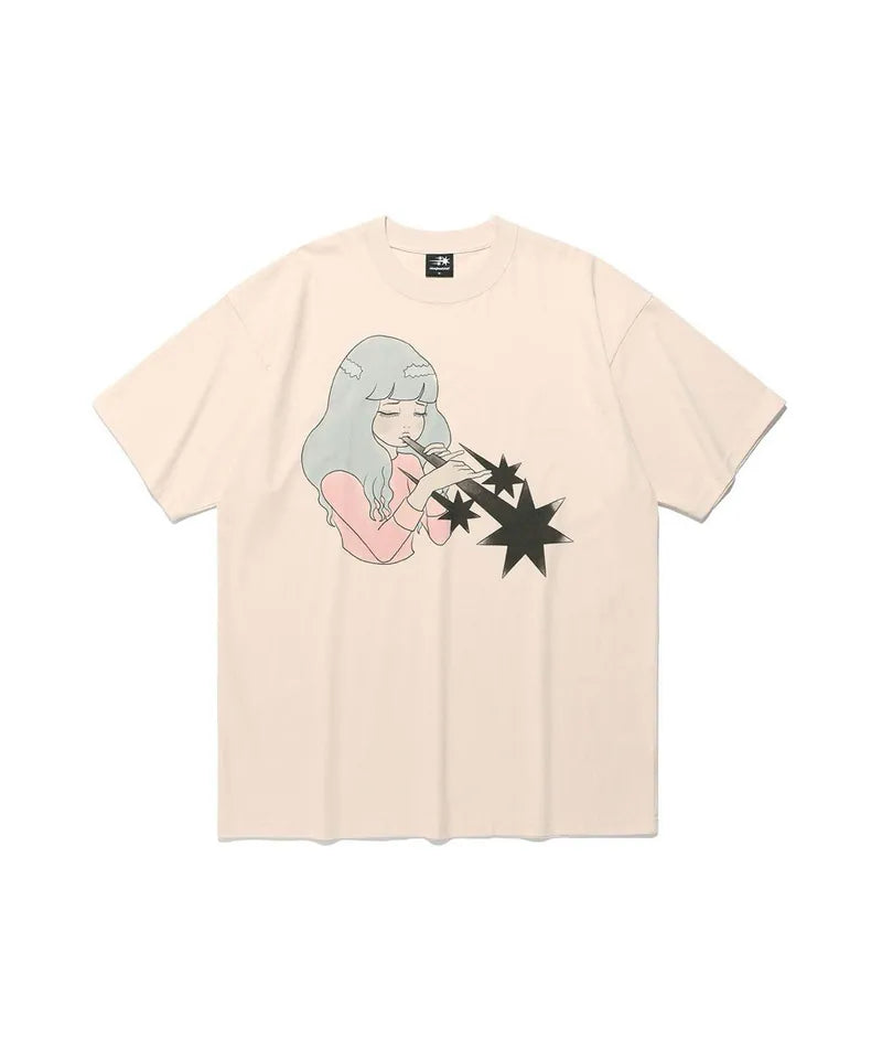【niceghostclub】girl blowing symbol big big tee [ beige ]