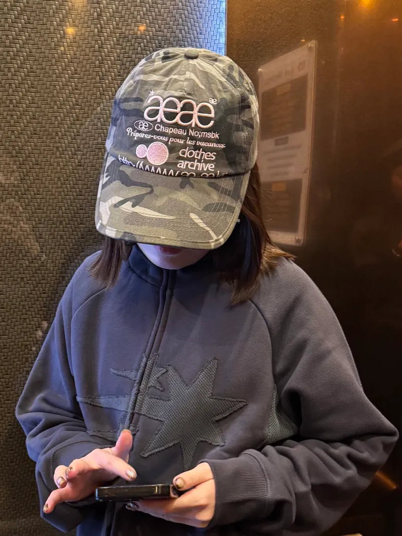 【aeae】WEB LOGO CAMO 5 PANNEL CAP [ PINK/RED ]