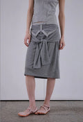 【ORDES】STRIPE WRAP TIE SKIRT - GREY / CHARCOAL