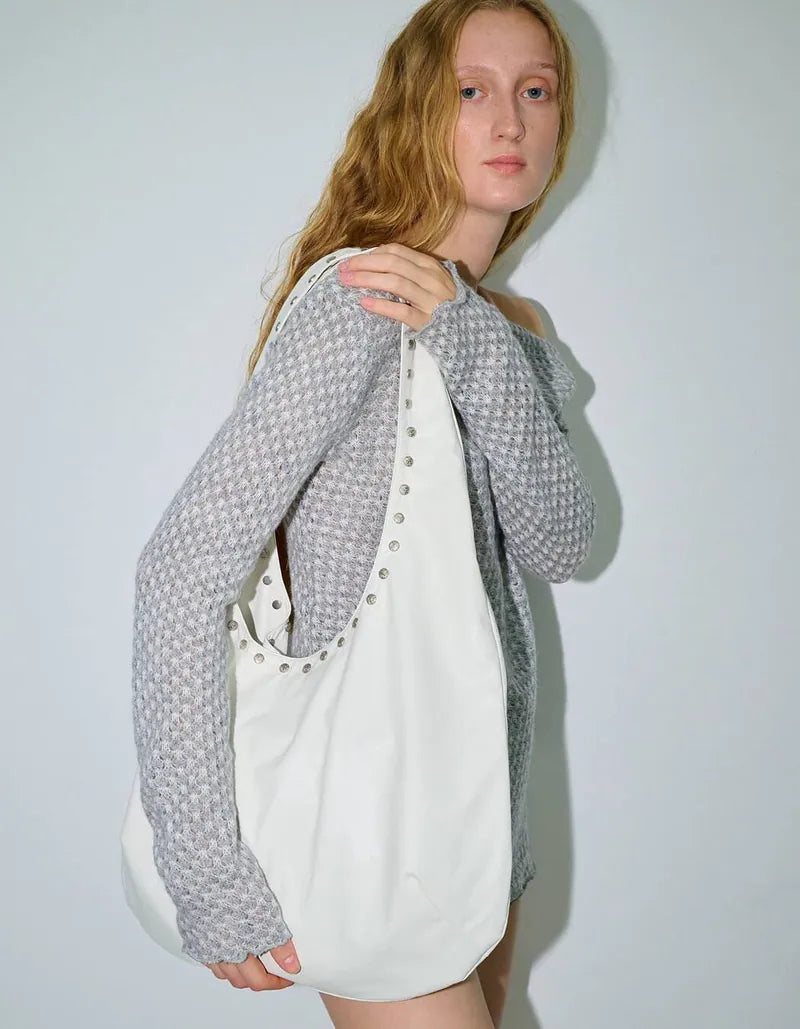 【Polysooem】WESTERN STUDDED SHOULDER BAG [ BROWN / IVORY ]