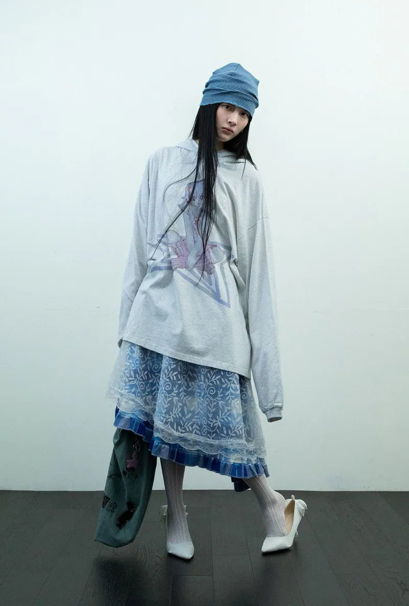 【niceghostclub】STAR GIRL BIGBIG HOODIE [ LIGHT GREY ]