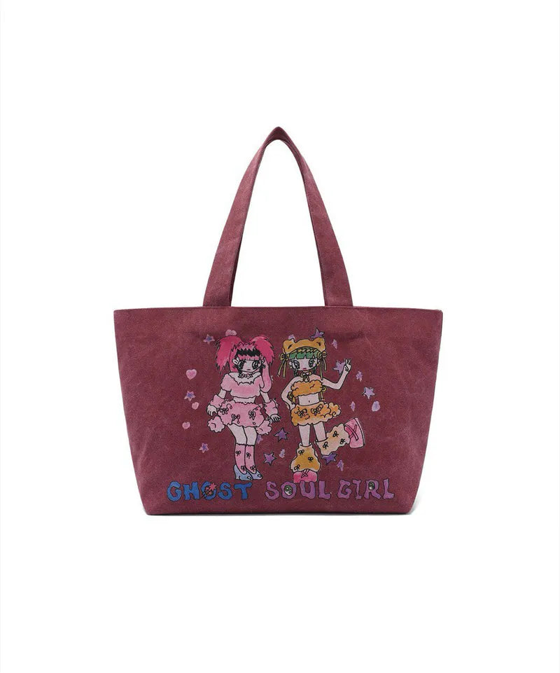 【niceghostclub】[x soulpusssy cat]ghostsoulgirl tote bag [Black / Burgundy]