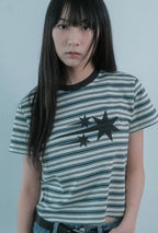 【niceghostclub】  stripe 3star basic tee [ oatmeal / navy ]