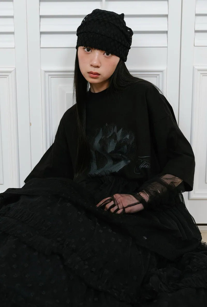 【niceghostclub】FFATS tulle dress big big tee [ black ]