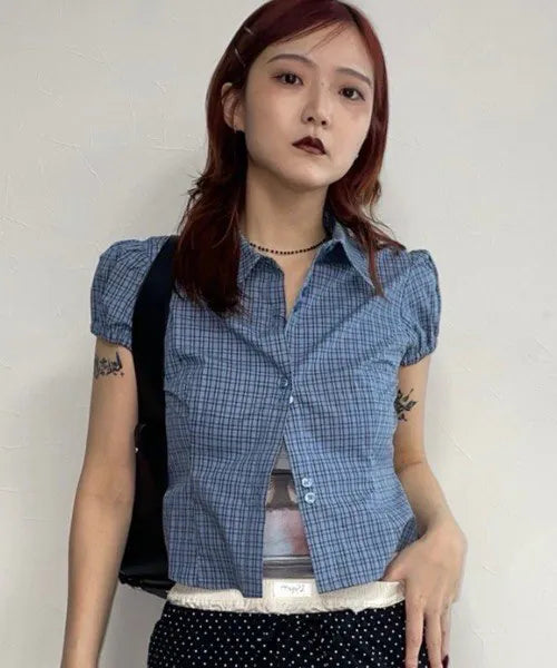 【JEANASIS x 25quee】格子澎澎短袖襯衫 - 3 colors