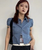 【JEANASIS x 25quee】格子澎澎短袖襯衫 - 3 colors
