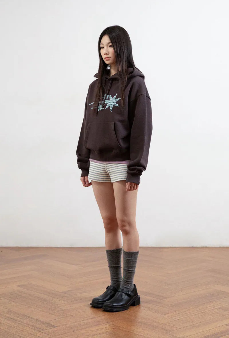 【niceghostclub】 MOSAIC 3STAR CROP HOODIE [BROWN / NAVY]