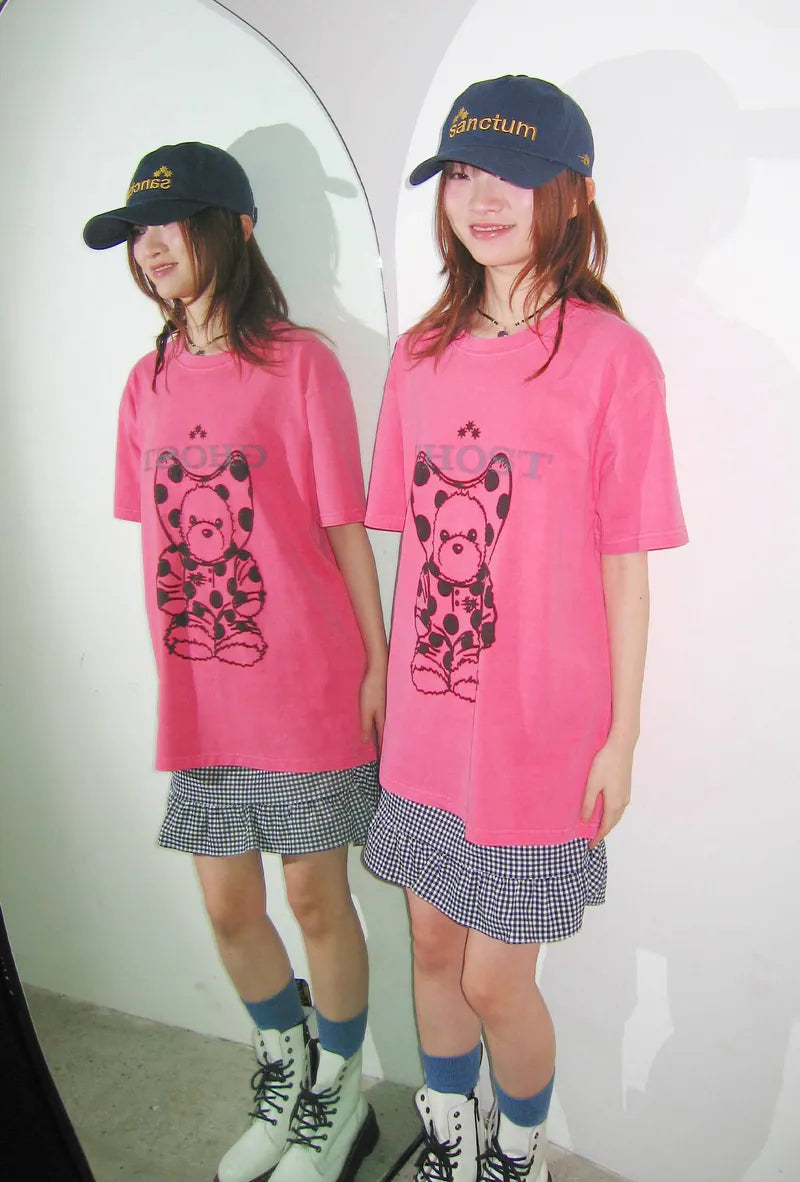 【niceghostclub】devil bear doll pigment dyed tee [ charcoal / pink ]
