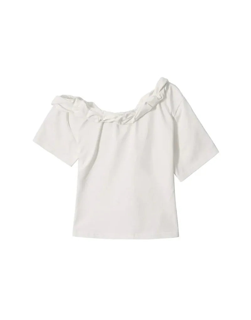 【kijun】Twist One-Shoulder Top [Off-White / Charcoal]