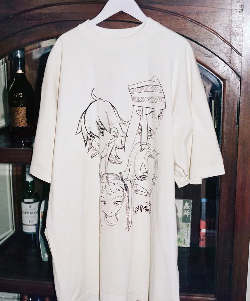 【niceghostclub】 ghost angels head sketch pigment big big tee [ WHITE ]
