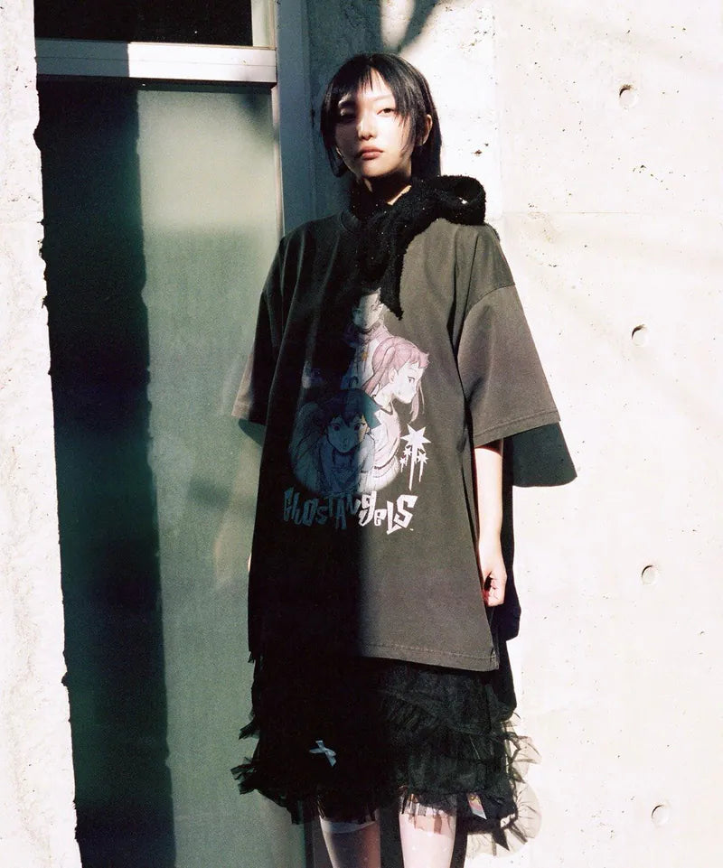 【niceghostclub】 ghost angels poster pigment big big tee [ charcoal ]