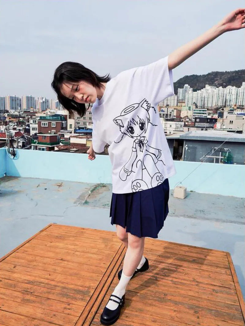 【itzavibe】CAT GIRL T SHIRT [ WHITE / BLACK / MINT ]