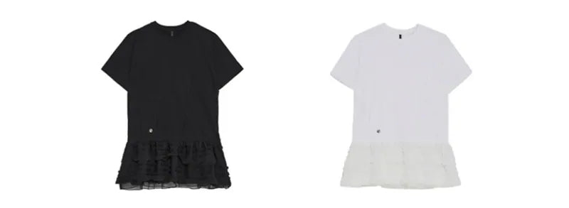【Flare up】Layered Frill T-Shirt [White / Black]