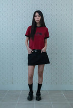 【niceghostclub】  vintage 3star basic ringer tee [ burgundy / charcoal ]