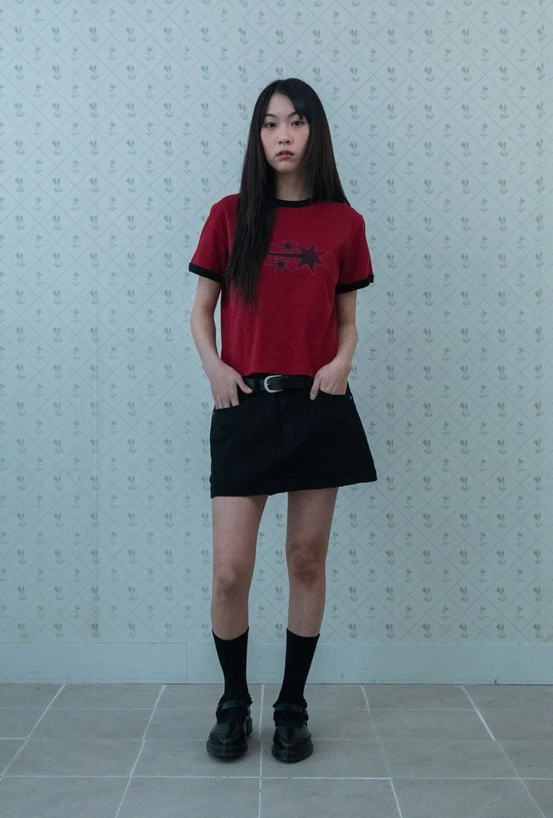 【niceghostclub】  vintage 3star basic ringer tee [ burgundy / charcoal ]