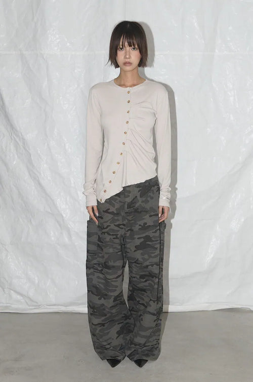 【Fancy Club】UNBALANCE SHIRRING CARDIGAN