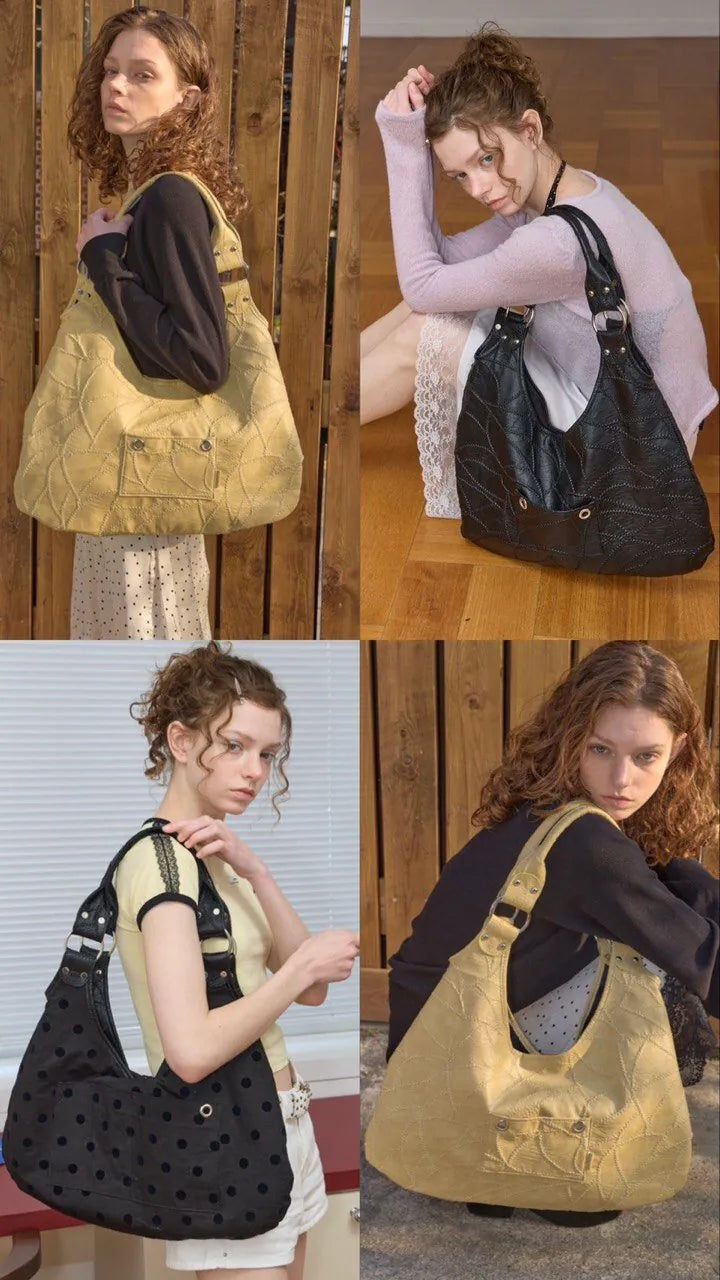 【Leterie】STITCH REVERSIBLE MARON SHOUDER BAG [ BLACK / BUTTER ]