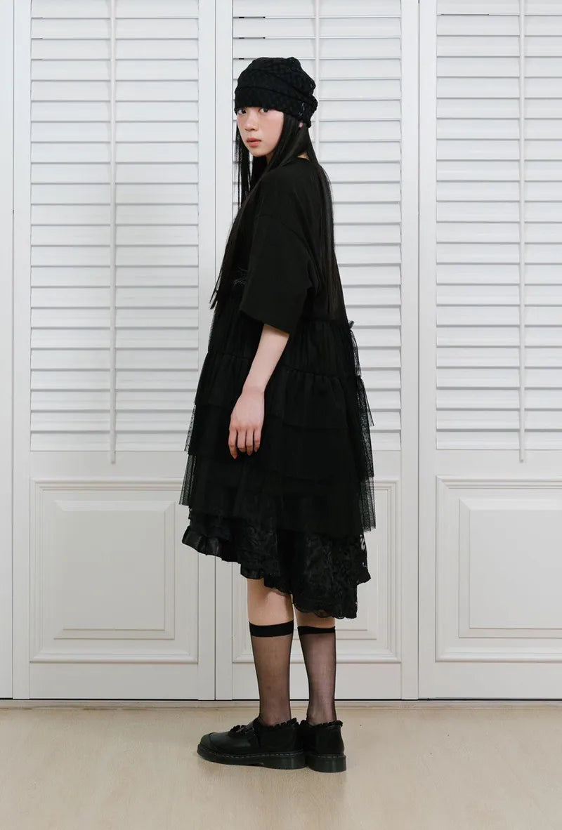 【niceghostclub】FFATS tulle dress big big tee [ black ]
