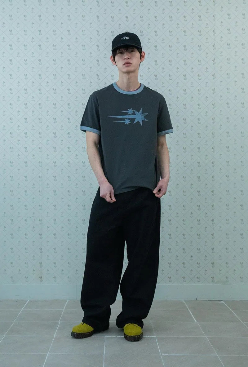【niceghostclub】  vintage 3star basic ringer tee [ burgundy / charcoal ]