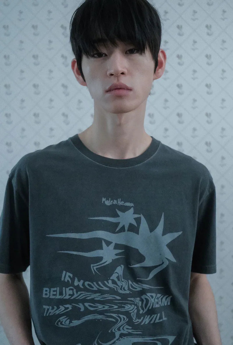 【niceghostclub】tornado logo pigment tee [Charcoal / Pink]