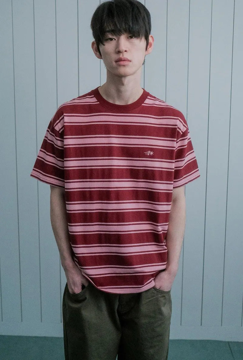 【niceghostclub】  multi stripe 3star tee [ red / navy ]