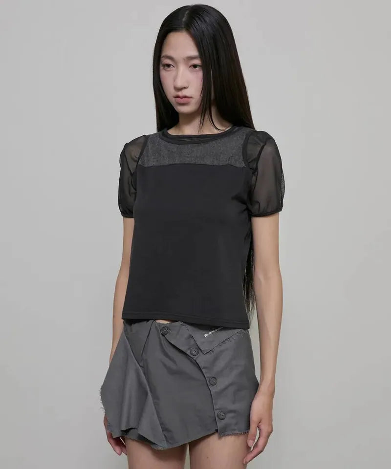 【Flare up】3-Layered T-Shirt [Black / Gray]