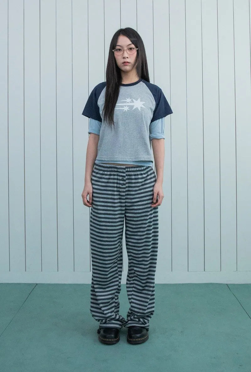 【niceghostclub】  3star dot raglan crop tee [ black / grey ]