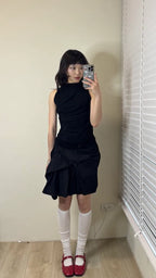 【Flare up】Draped Sleeveless Top [Black / White / Gray]