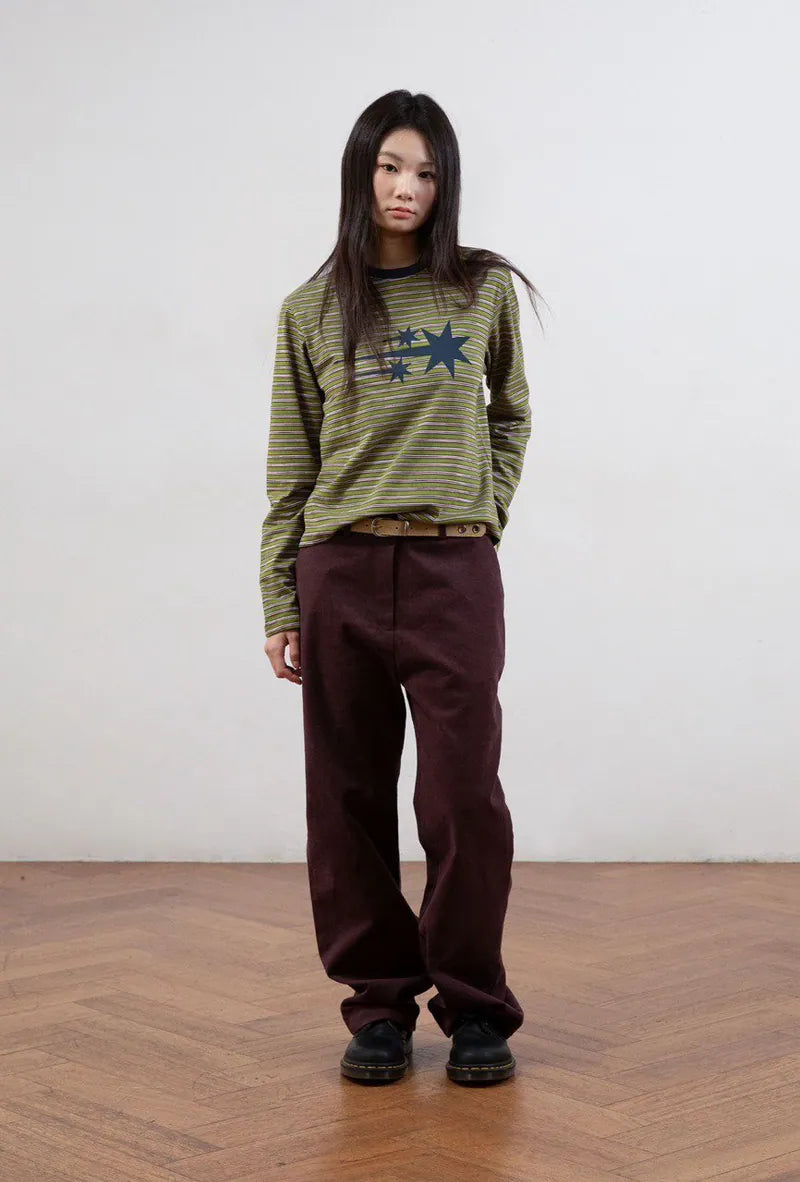 【niceghostclub】 STRIPE 3STAR TEE [ charcoal / green ]