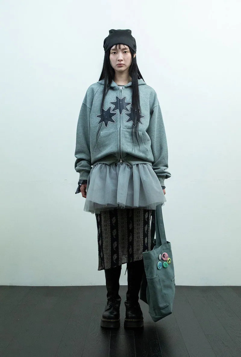 【niceghostclub】RELIGIOUS SYMBOLS HOODIE ZIP UP [ GREY ]